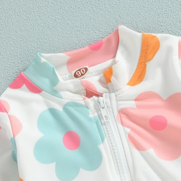 Kids Baby Girl Swimsuits Summer Floral Long Sleeve Zipper Ruffles Jumpsuit Swimwear Beachwear Bathing Suits - Image 5