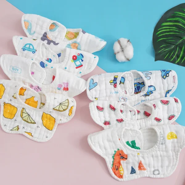 2/3/4pcs Baby Petal Bibs 8 Layer Baby Bibs 360 Degree Rotating Pure Cotton Printed Saliva Towel for Toddle Boys Girls