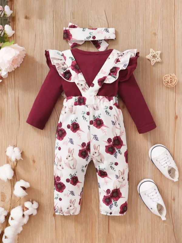 Winter Newborn Infant Baby 0-12M Girls Cotton Long Sleeves Headband Rabbit Print Pants Fashion Baby Clothing - Image 2